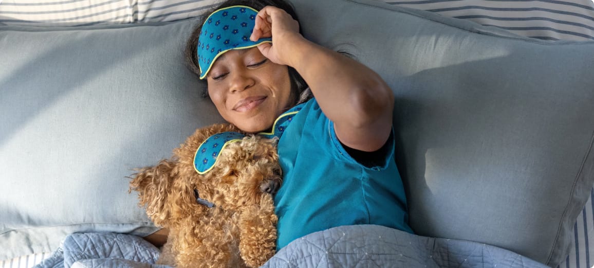 Šuo ilsisi lovoje kartu su šeimininku